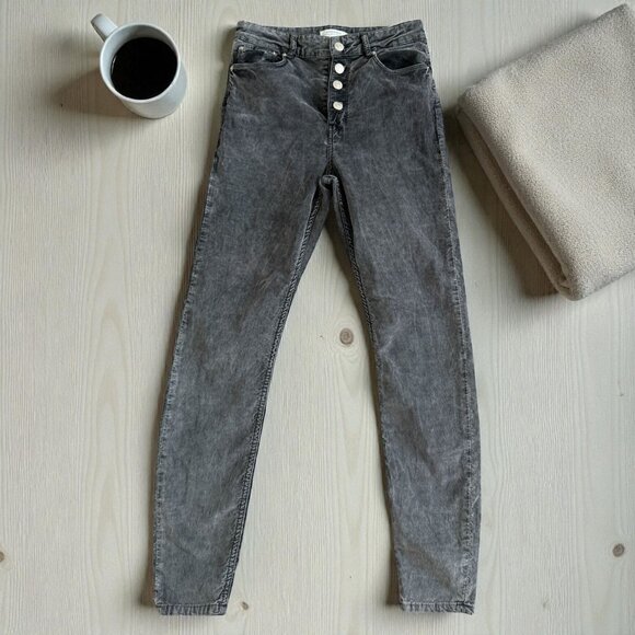 ZARA Gray Corduroy Skinny Jeans Pants Size US 6 - Picture 1 of 9